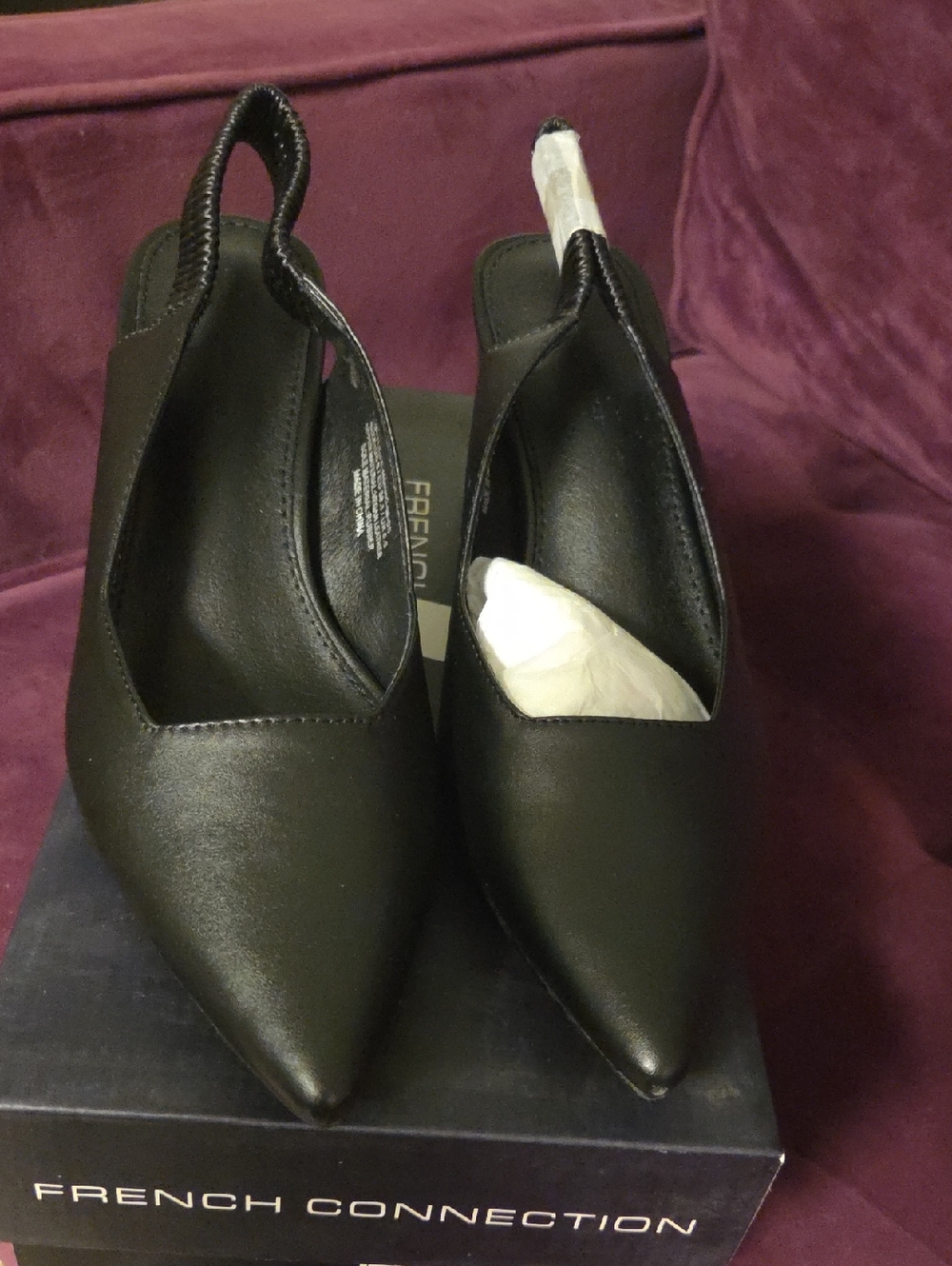 French Connection Black Pointed Slingback Heels